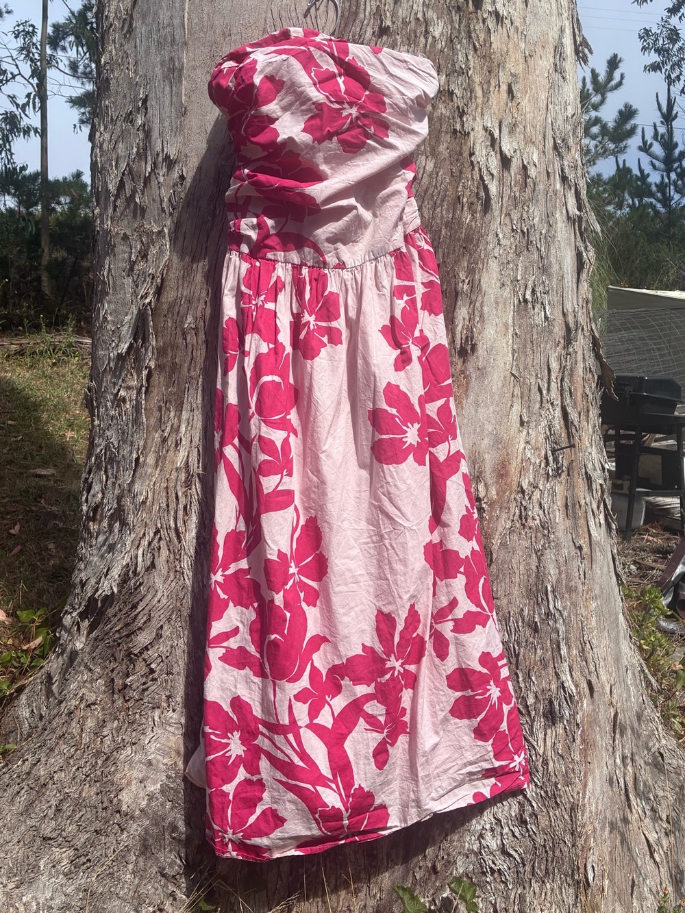 100% Cotton Strapless Floral Dress